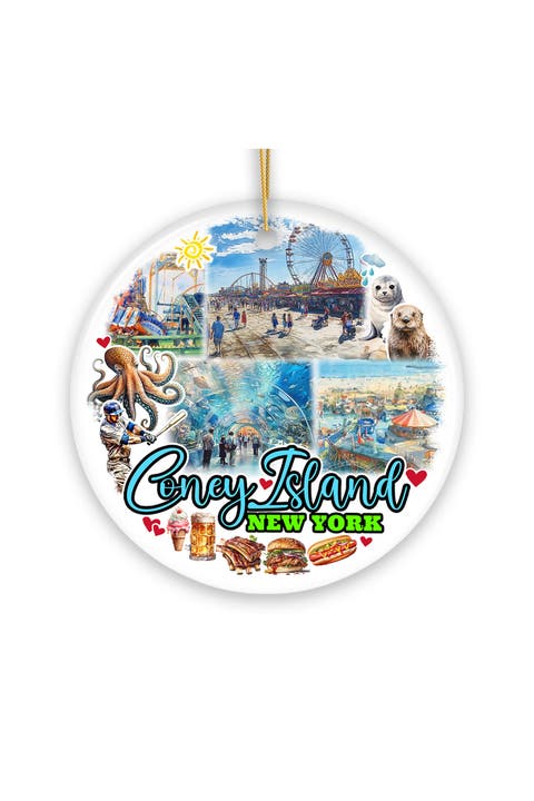 Coney Island Boardwalk Amusement Round Ceramic Ornament