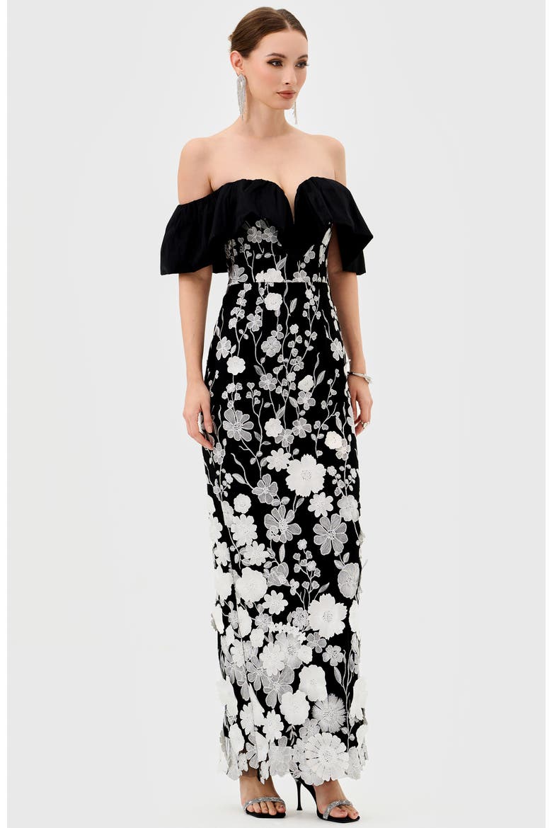 Halo Off Shoulder Maxi, Alternate, color, BLACK/WHITE