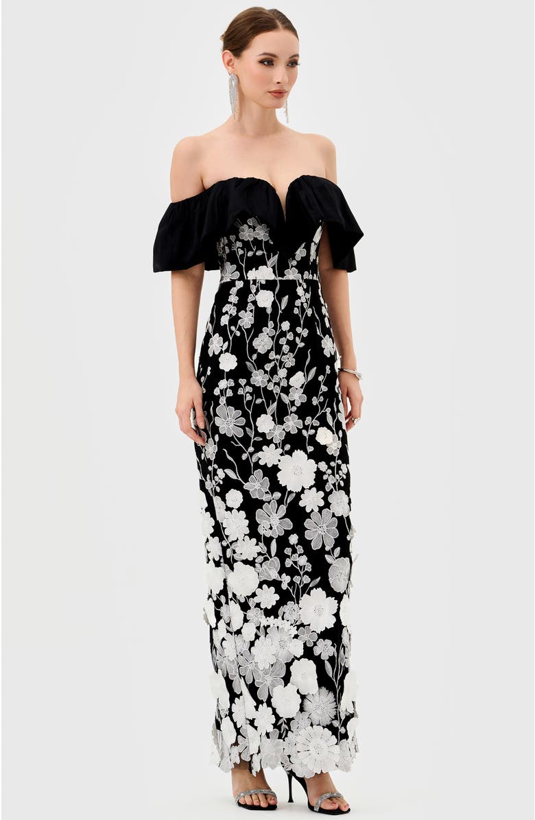 Bariano Halo Off Shoulder Maxi, Alternate, color, Black/White