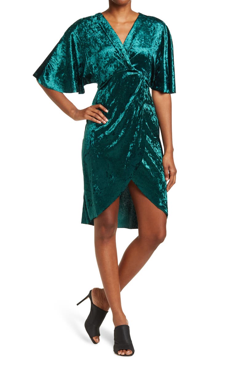 VANITY ROOM Crushed Velvet Faux Wrap Dress, Main, color,