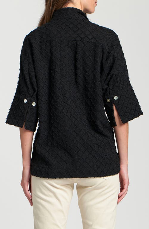 Apny Texture High/low Knit Top In Black