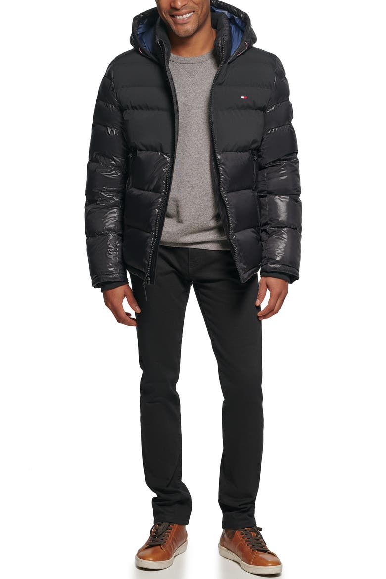 Matte & Shine Puffer Jacket, Alternate, color, BLACK