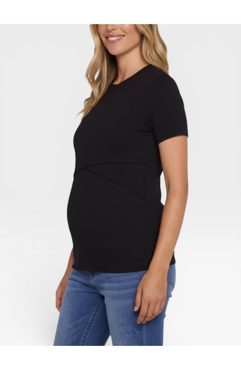 MOTHERHOOD MATERNITY Crew Neck Cross Over Nursing Short Sleeve Top, Alternate, color, Black