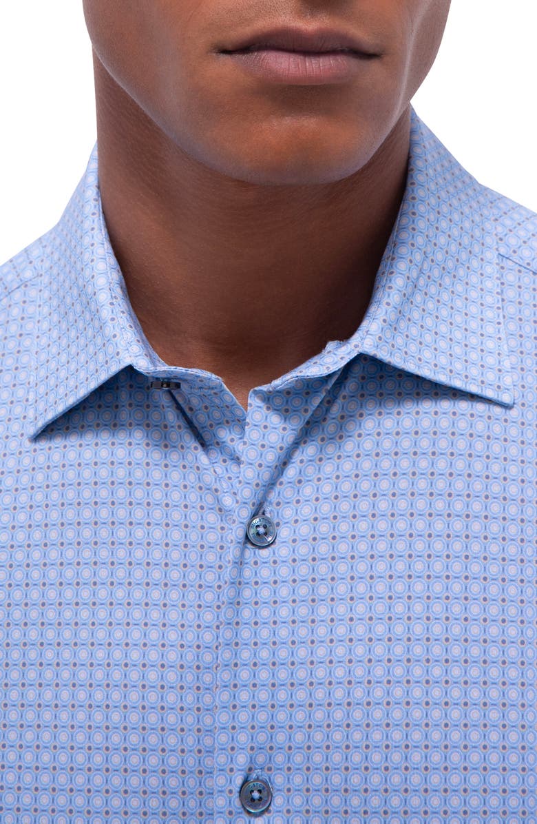 Bugatchi Miles OoohCotton<sup>®</sup> Geometric Print Short Sleeve Button-Up Shirt, Alternate, color, Air Blue