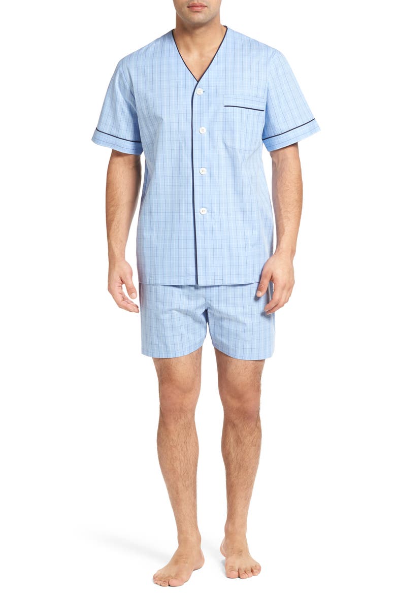 Cotton Short Pajamas, Main, color, LIGHT BLUE CHECK