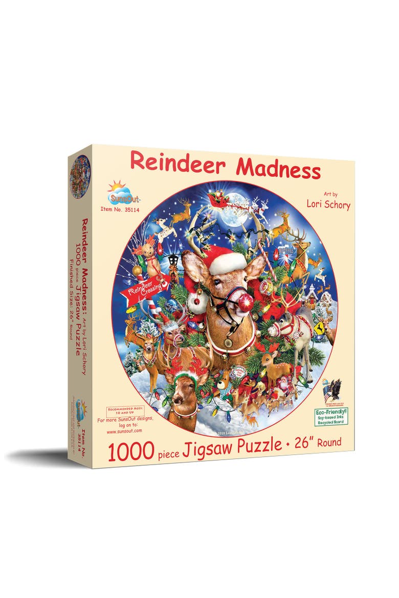 Reindeer Madness 1000 piece Jigsaw Puzzle for Adults Round, Main, color, Multicolor