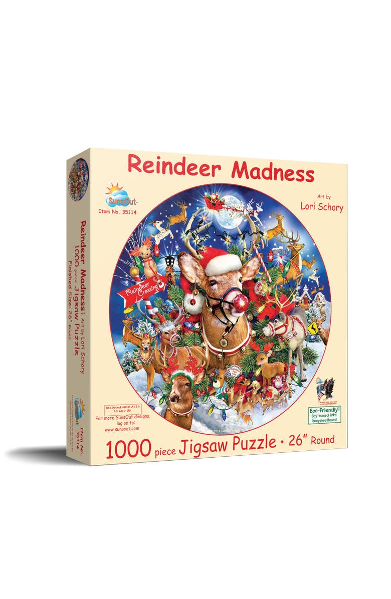 Sunsout Reindeer Madness 1000 piece Jigsaw Puzzle for Adults Round, Main, color, Multicolor