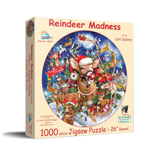 Reindeer Madness 1000 piece Jigsaw Puzzle for Adults Round