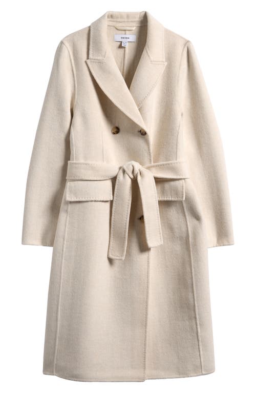 Reiss Kids' Maeve Belted Double Breasted Wool Blend Coat In Neutral
