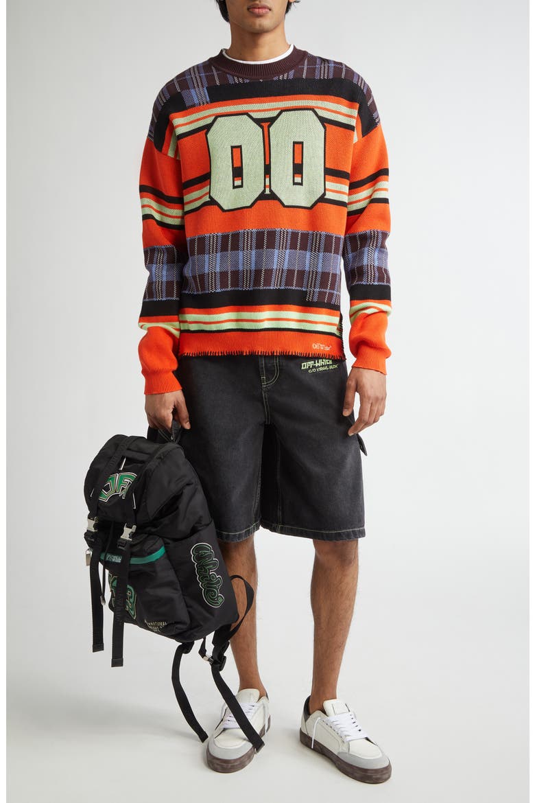 00 Check Stripe Crewneck Cotton Sweater, Alternate, color, SPICY ORANGE