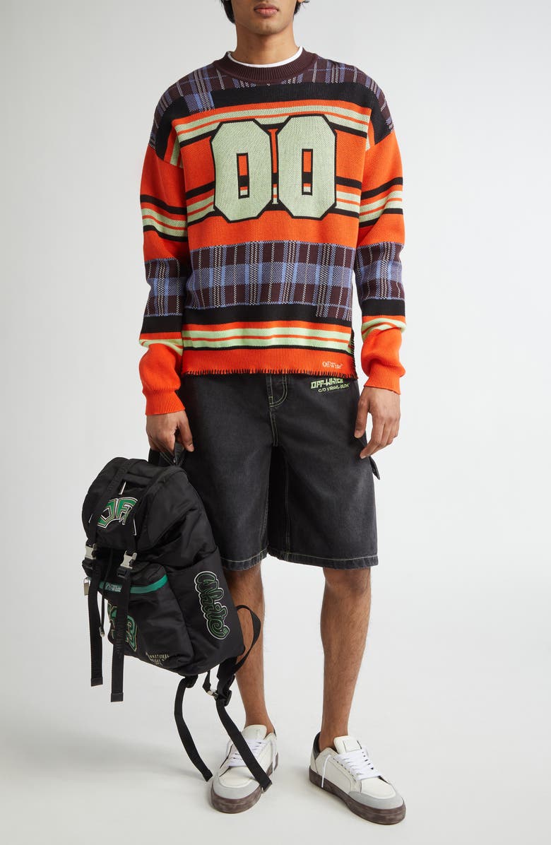 Off-White 00 Check Stripe Crewneck Cotton Sweater, Alternate, color, 