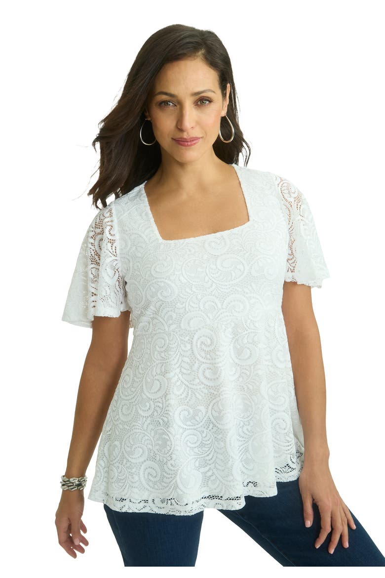 Square Neck Lace Peplum Tunic, Main, color, WHITE