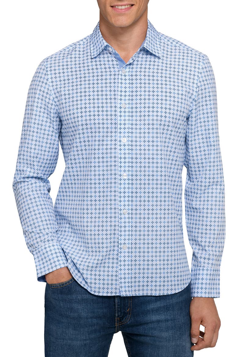 Quadruple Diamond Woven Long Sleeve Basic, Main, color, WHITE/BLUE
