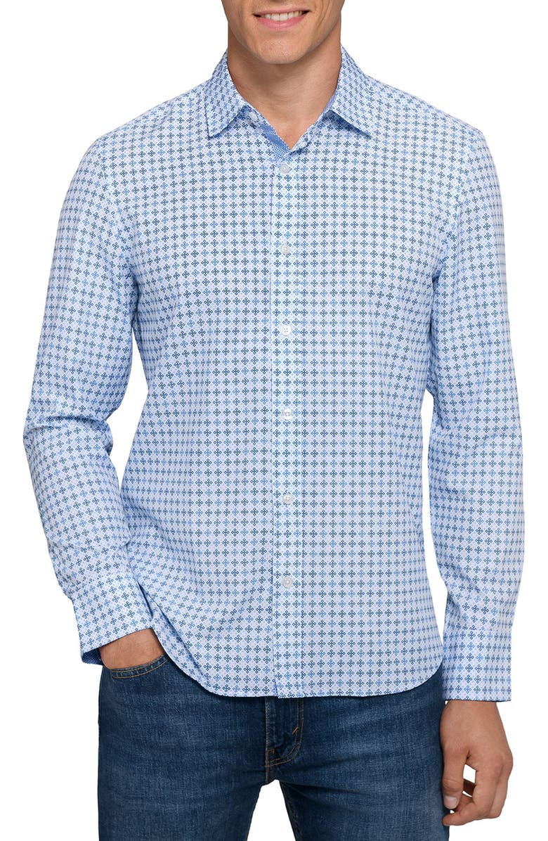 CONSTRUCT Quadruple Diamond Woven Long Sleeve Basic, Main, color, White/Blue