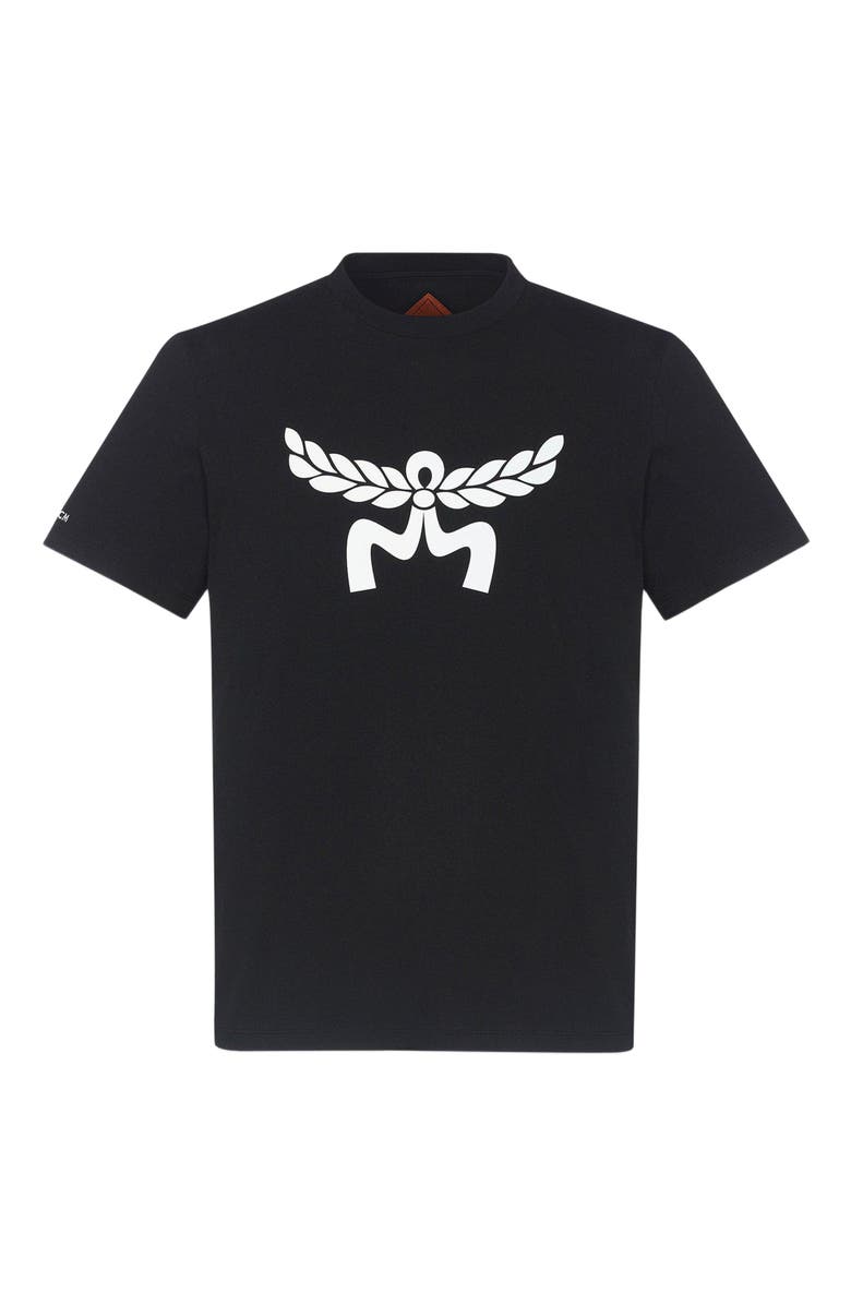 MCM Laurel Logo Print T-Shirt in Organic Cotton, Alternate, color, Black