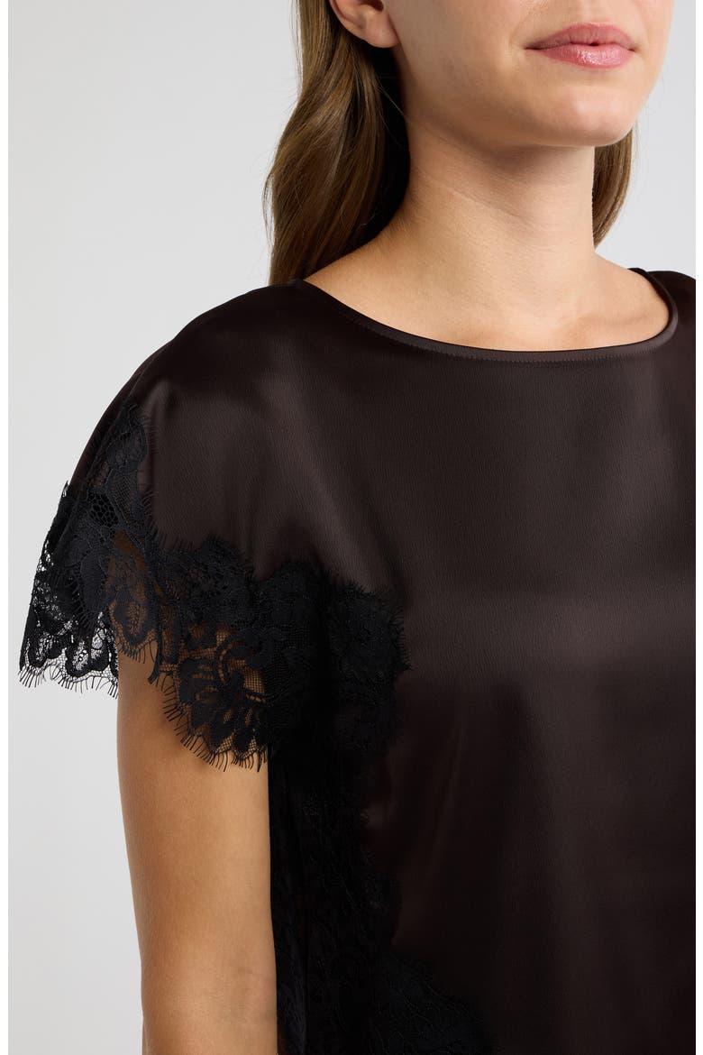 Lace Trim Satin Top, Alternate, color, DEEP MAHOGANY / BLACK