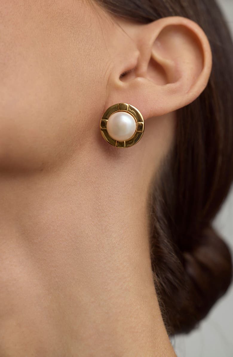 st. Moran Thales Freshwater Pearl Stud Earrings, Alternate, color, White