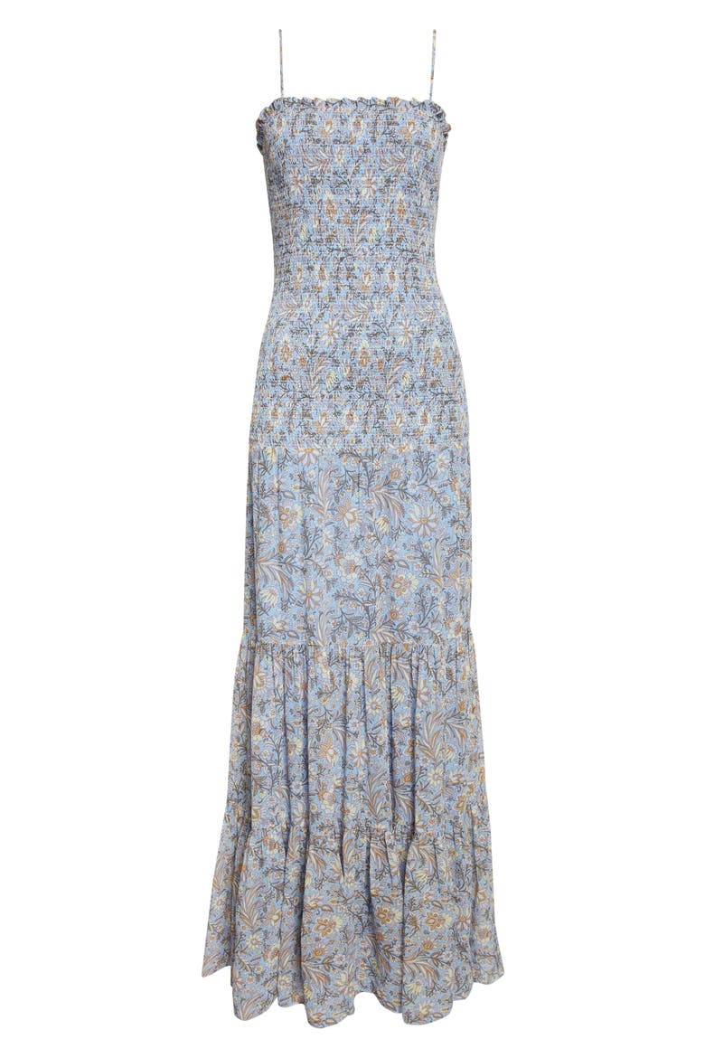 Clem Floral Cotton & Silk Tiered Maxi Dress, Alternate, color, BLUE JAY MULTI