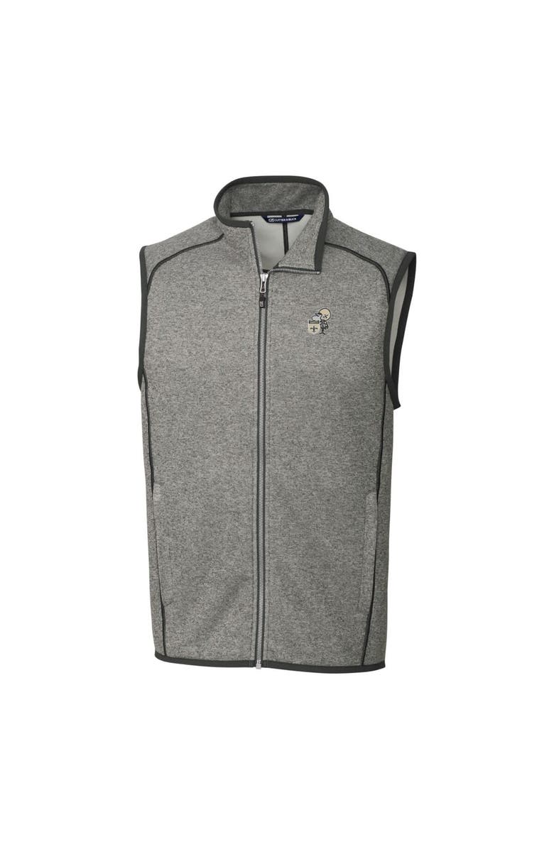 Cutter & Buck Men's Cutter & Buck Heather Gray New Orleans Saints Throwback Logo Mainsail Sweater-Knit Full-Zip Vest, Alternate, color,