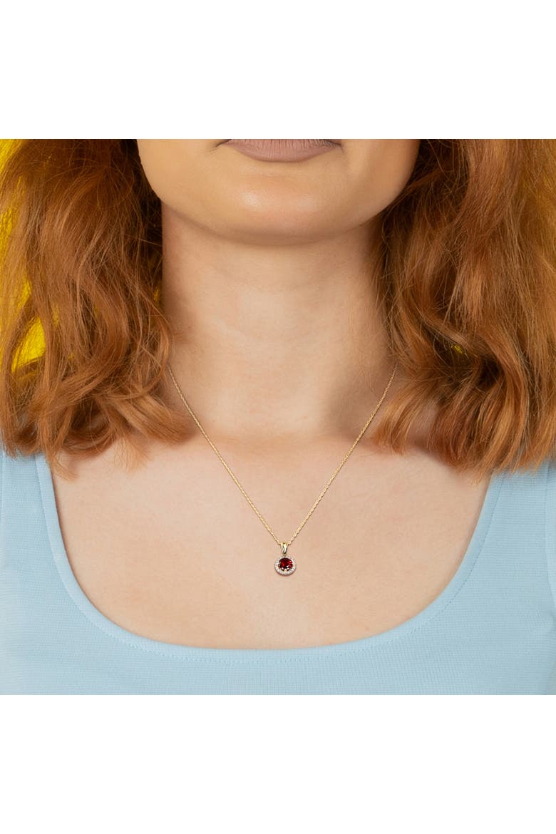 Gemstone & Diamond Halo Necklace 10K, Alternate, color, Garnet