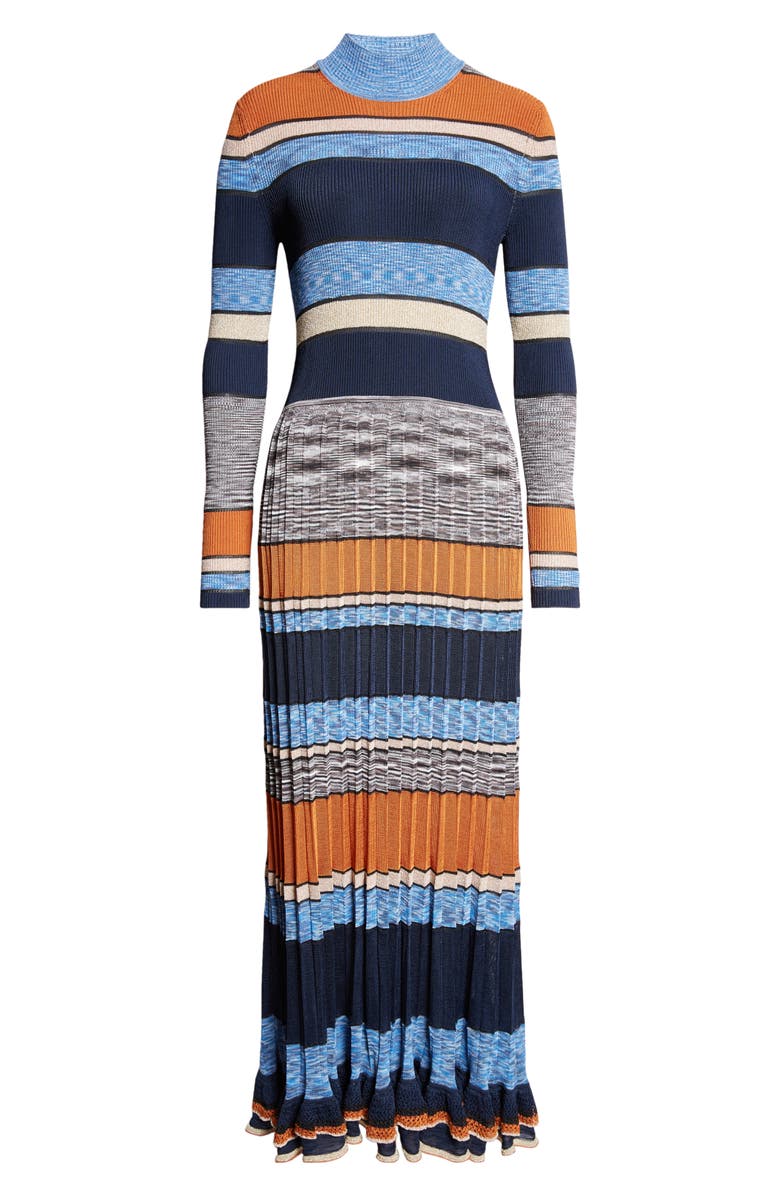 Ulla Johnson Evangeline Stripe Rib & Pleat Mock Neck Maxi Dress, Alternate, color, 