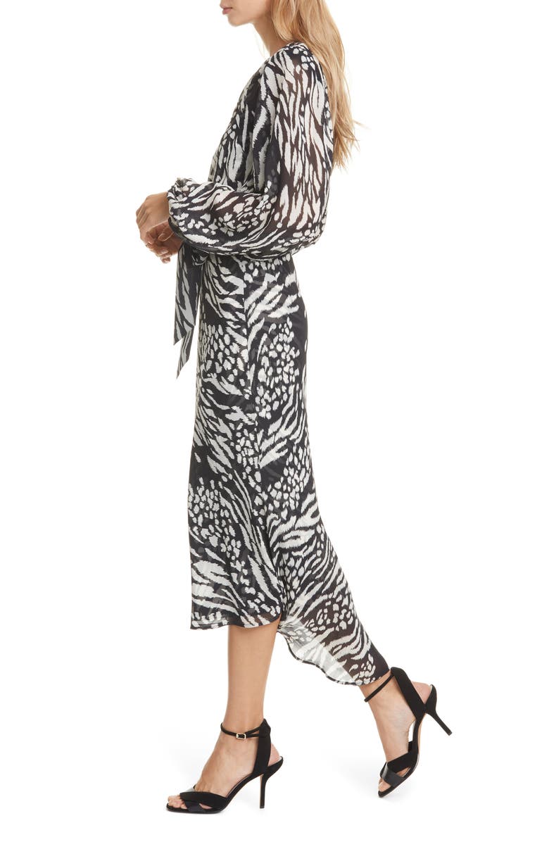 Veronica Beard Mavis Stripe & Spot Print Long Sleeve Silk Dress, Alternate, color, 