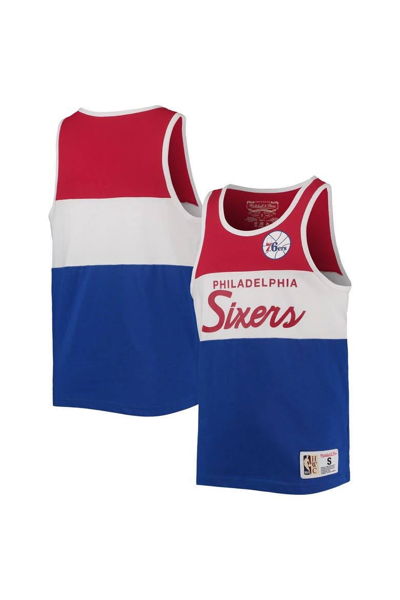 Youth Mitchell & Ness Royal/Red Philadelphia 76ers Hardwood Classics Special Script Tank Top, Main, color, Royal