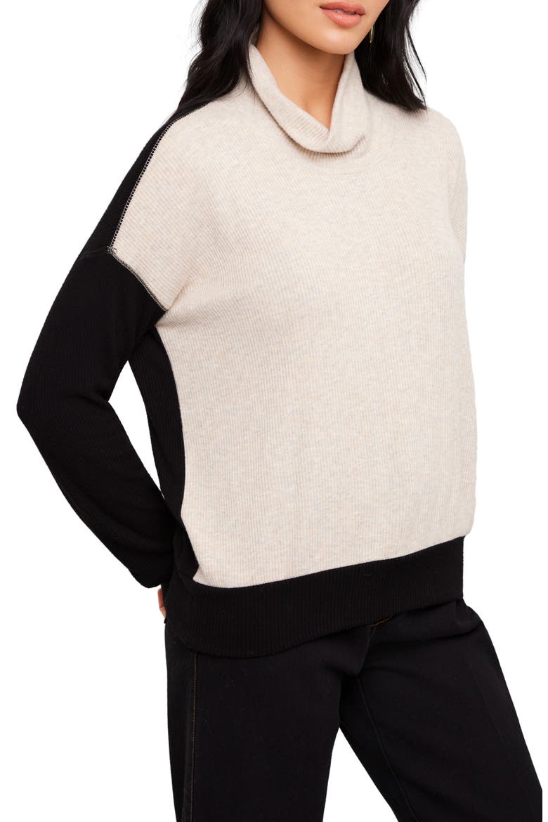 Colorblock Turtleneck Sweater, Alternate, color, OATMEAL W/ BLACK