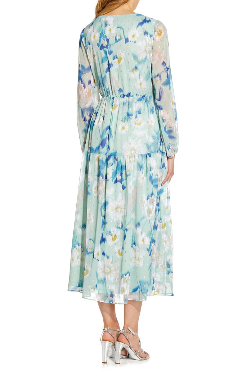 Adrianna Papell Floral Long Sleeve Chiffon Dress, Alternate, color, 