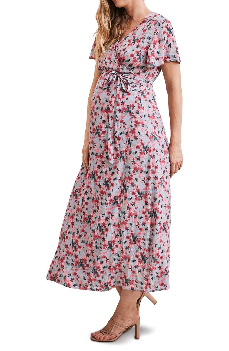 Angel Maternity Floral Midi Wrap Maternity Dress, Alternate, color, 