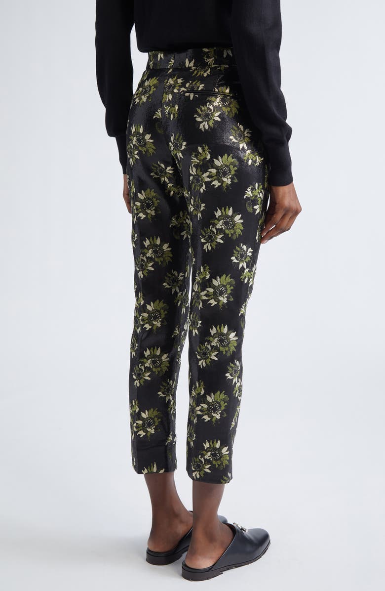 McQueen Metallic Sunflower Jacquard Cigarette Trousers, Alternate, color, Black-Green-Gold