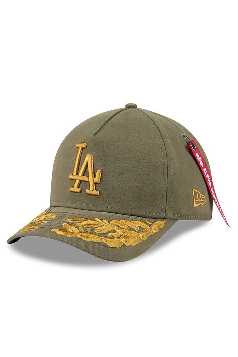 Men's New Era x Alpha Industries  Olive Los Angeles Dodgers A-Frame 9FORTY Adjustable Hat, Main, color, Olive