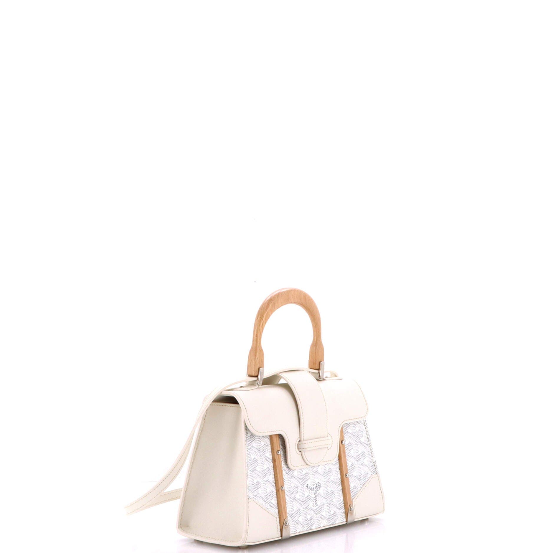 Structured Saigon Top Handle Bag Coated Canvas with Leather Mini, Alternate, color, White
