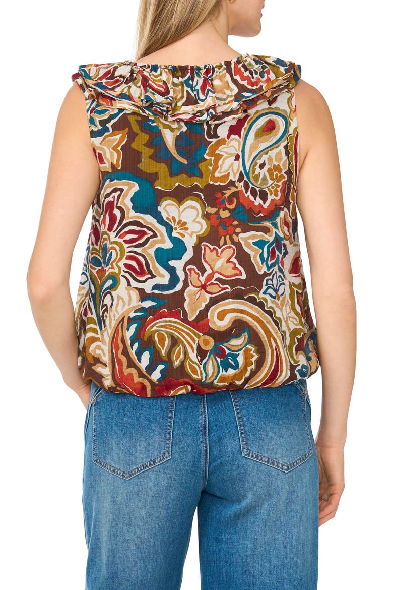 Ruffle Collar Sleeveless Top, Alternate, color, ECRU OLIVE