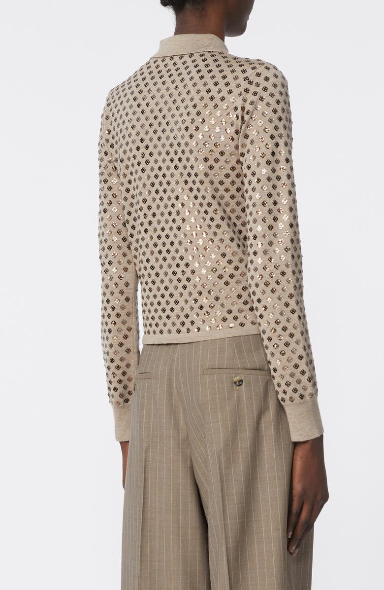 Max Mara Ragno Sequin Embellished Virgin Wool Cardigan, Alternate, color, Light Brown
