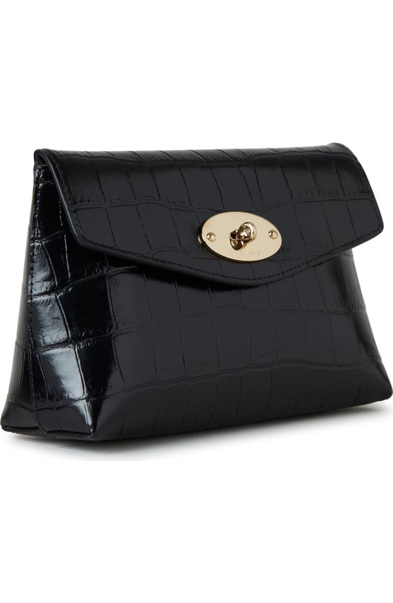 Mulberry Darley Shiny Croc Embossed Leather Cosmetics Pouch, Alternate, color, Black
