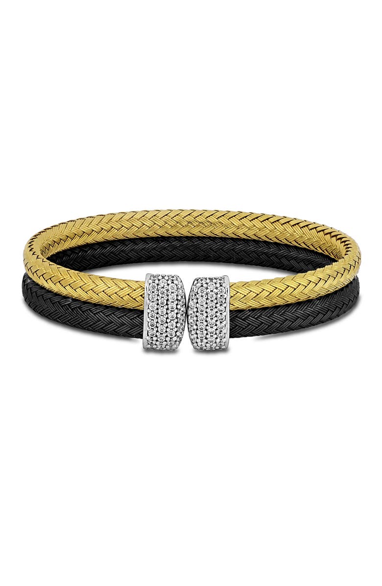 Julianna B. Cubic Zirconia Double Row Bangle, Main, color, Yellow & Black Plated Silver