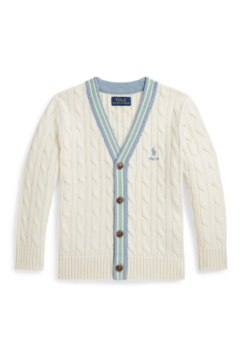 Kids' Cabled Cotton Button-Up Cardigan, Main, color, CREAM