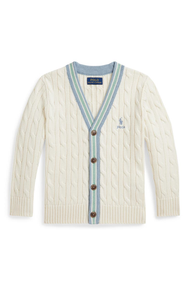 Polo Ralph Lauren Kids' Cabled Cotton Button-Up Cardigan, Main, color, Cricket Cream Multi