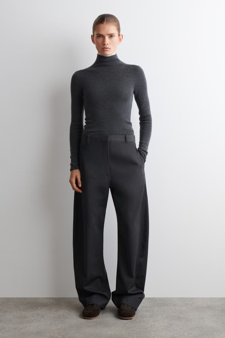 Seamless Merino Wool Turtleneck Long-Sleeved Top, Alternate, color, CHARCOAL MÉLANGE