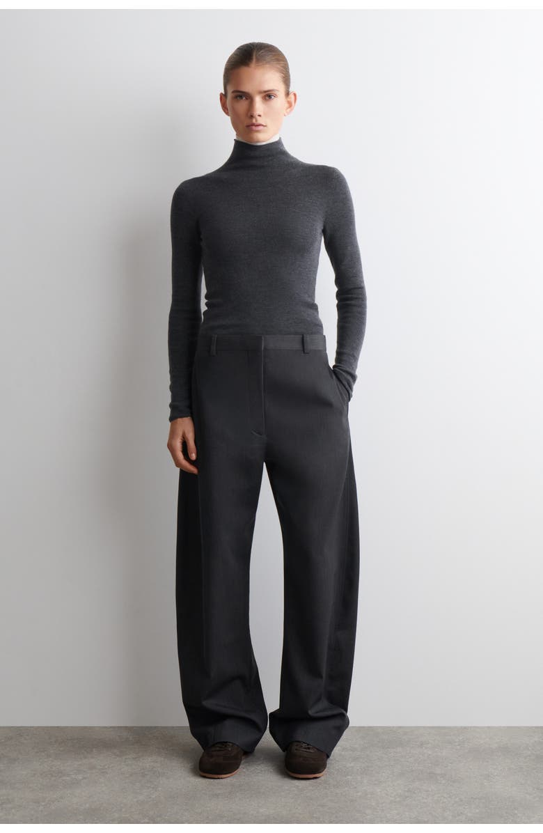 COS Seamless Merino Wool Turtleneck Long-Sleeved Top, Alternate, color, Charcoal Mélange