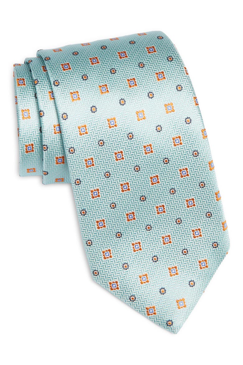 Medallion Silk Tie, Main, color, LIGHT GREEN