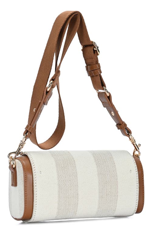 Madison West Stripe Canvas Mini Shoulder Bag In Tan