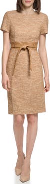 Calvin Klein SS BELTED TWEED SHEATH