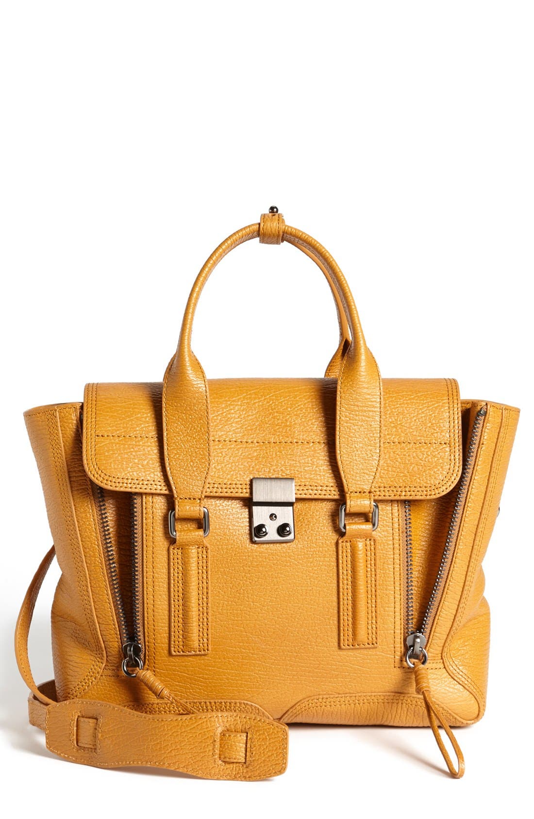 'Medium Pashli' Shark Embossed Leather Satchel, Main, color, AMBER/ GUNMETAL