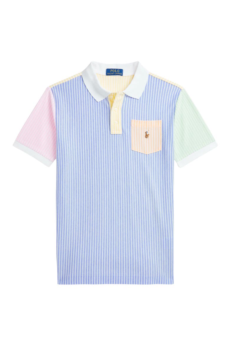 Kids' Stripe Colorblock Cotton Piqué Polo, Main, color, HARBOR ISLAND BLUE MULTI