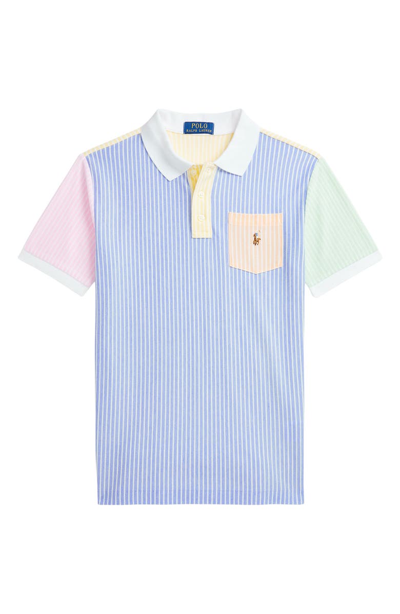 Polo Ralph Lauren Kids' Stripe Colorblock Cotton Piqué Polo, Main, color, 
