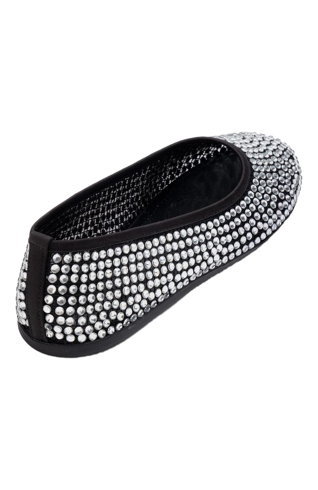 Prologue Shoes Runway Mesh Embellished Ballet Flat, Alternate, color, Black Faux Leather