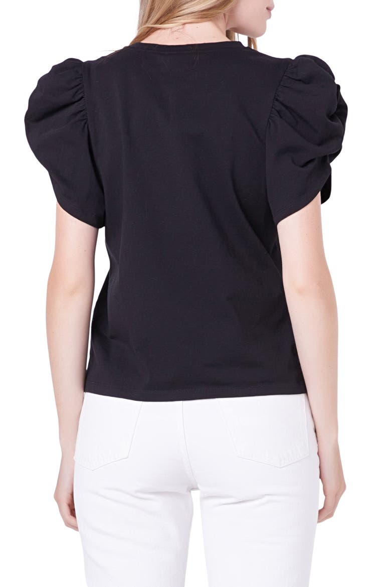 Gathered Sleeve Knit Top, Alternate, color, BLACK