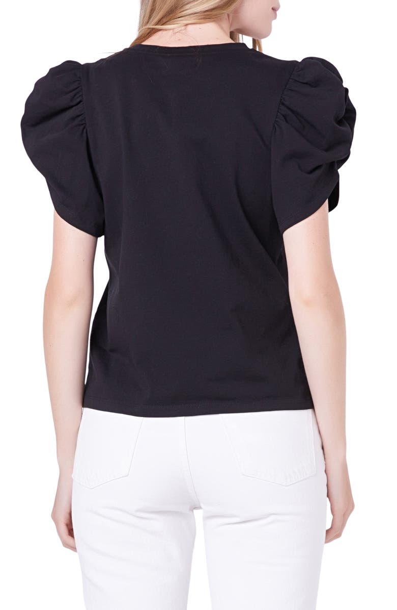 English Factory Gathered Sleeve Knit Top, Alternate, color, Black